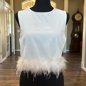 Chic White Feather Trim Blouse
